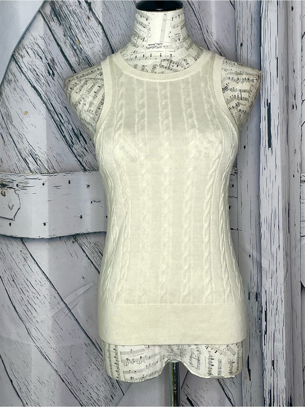 Banana Republic Merino Wool Sleeveless Tank Top Cable Knit Cream Small